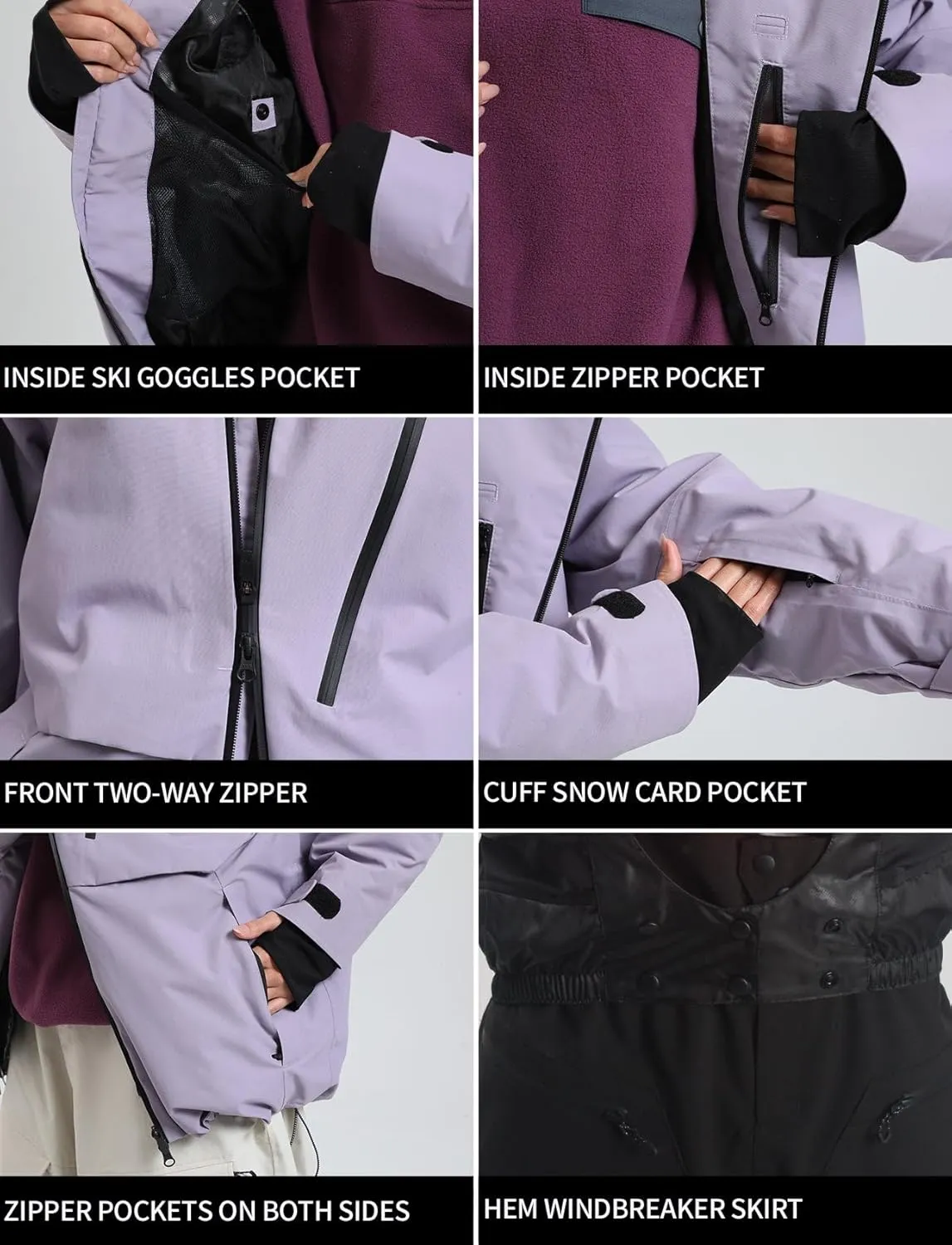 GSOU SNOW Men's Ski Jacket Women Waterproof Snowboard Coat Winter Snow Insulated Windproof Jacket