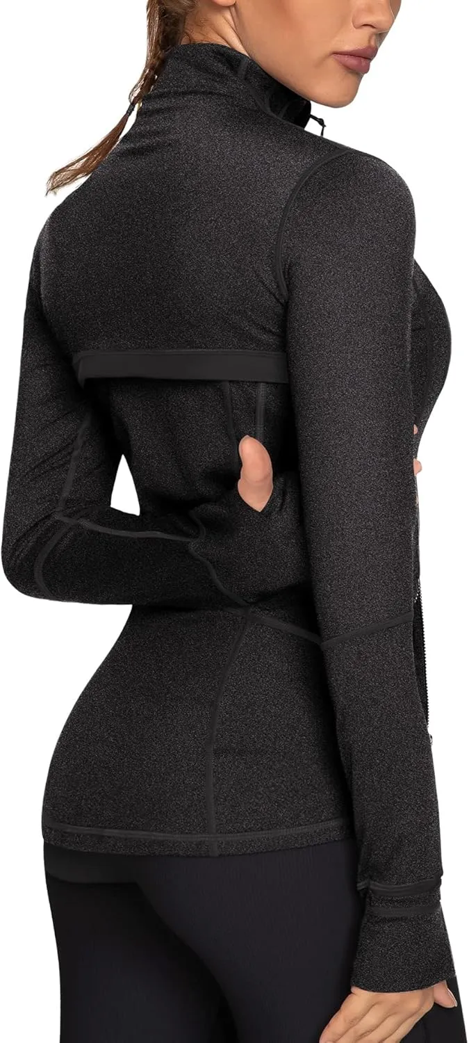 GYM RAINBOW Women's Lightweight Running Jackets Cottony-Soft 4-Way Stretch Zip up Slim Fit Workout Yoga Athletic Jacket