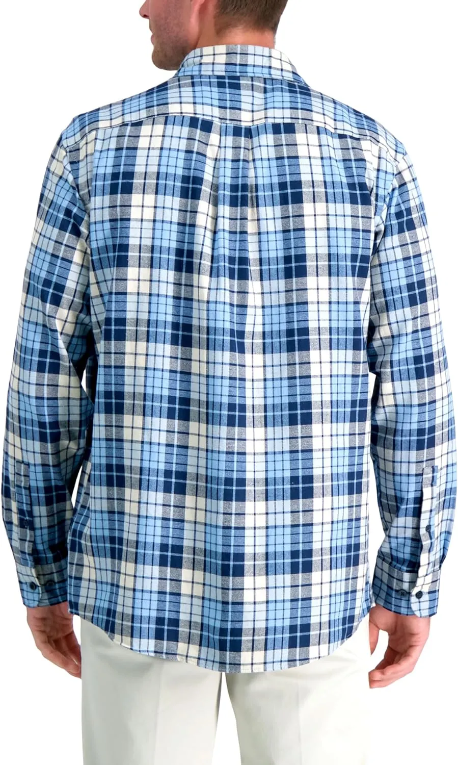 Haggar Men's Long Sleeve Brushed Cotton Plaid Flannel Button Down Shirt