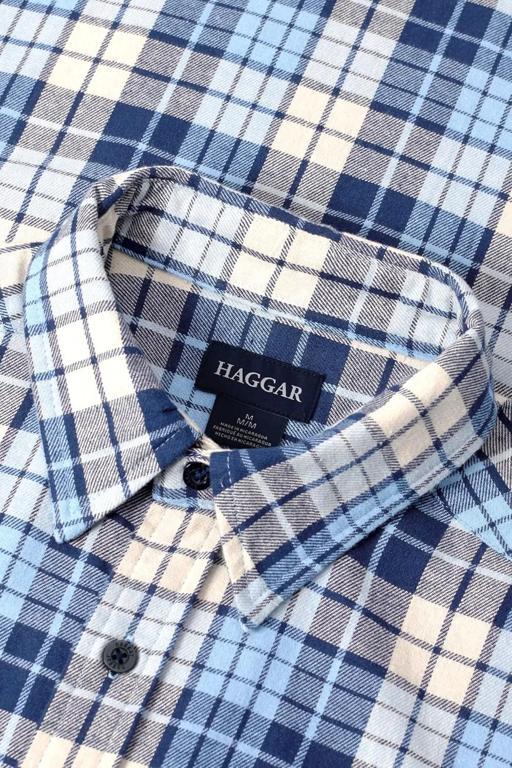 Haggar Men's Long Sleeve Brushed Cotton Plaid Flannel Button Down Shirt