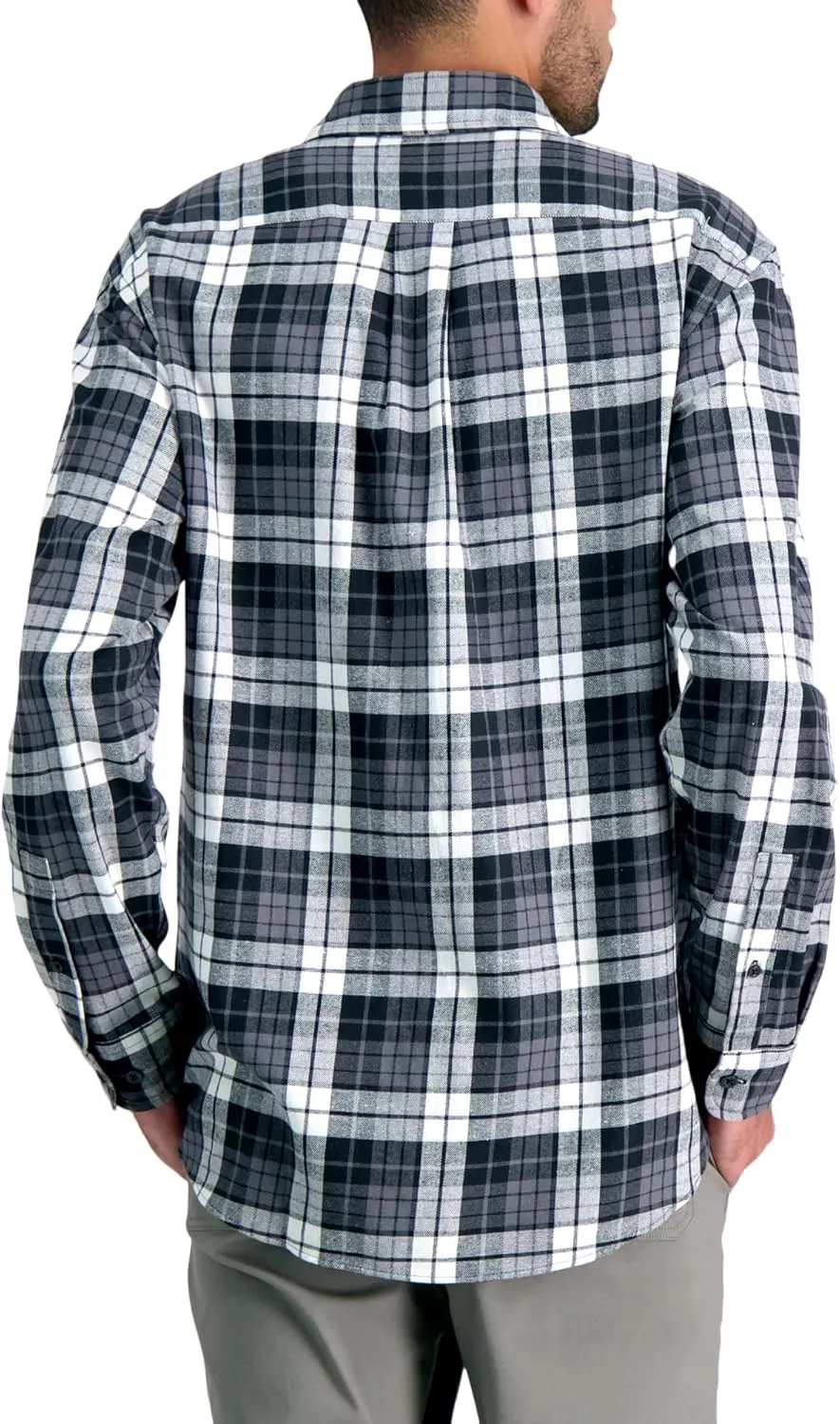 Haggar Men's Long Sleeve Brushed Cotton Plaid Flannel Button Down Shirt