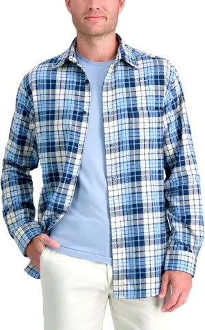 Haggar Men's Long Sleeve Brushed Cotton Plaid Flannel Button Down Shirt