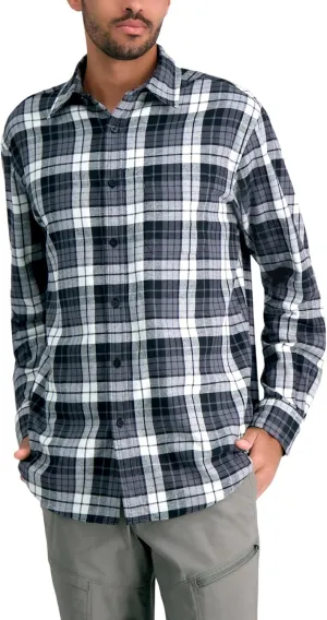 Haggar Men's Long Sleeve Brushed Cotton Plaid Flannel Button Down Shirt