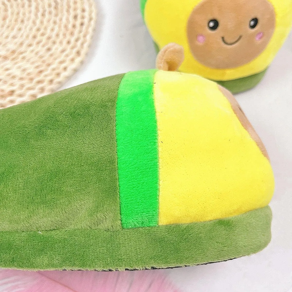 HANDKEI Plush avocado slippers cute Llama plush slippers women's plush home shoes