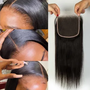 HD Lace Closure, Free Part Real 5x5 HD Lace Closure Human Hair Unprocessed Straight Hair Swiss Lace Closure Pre Plucked with Baby Hair Invisible Lace Frontal Closure Natural Black 14 Inch
