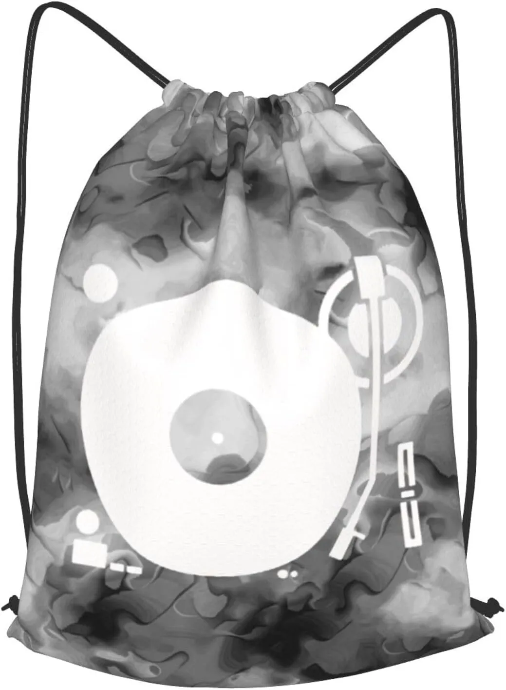 Headphones Record Disc Platter Disk Dj Play Vinyl Drawstring Backpack Bag Sport Gym Sackpack for Men Women (Marbling)