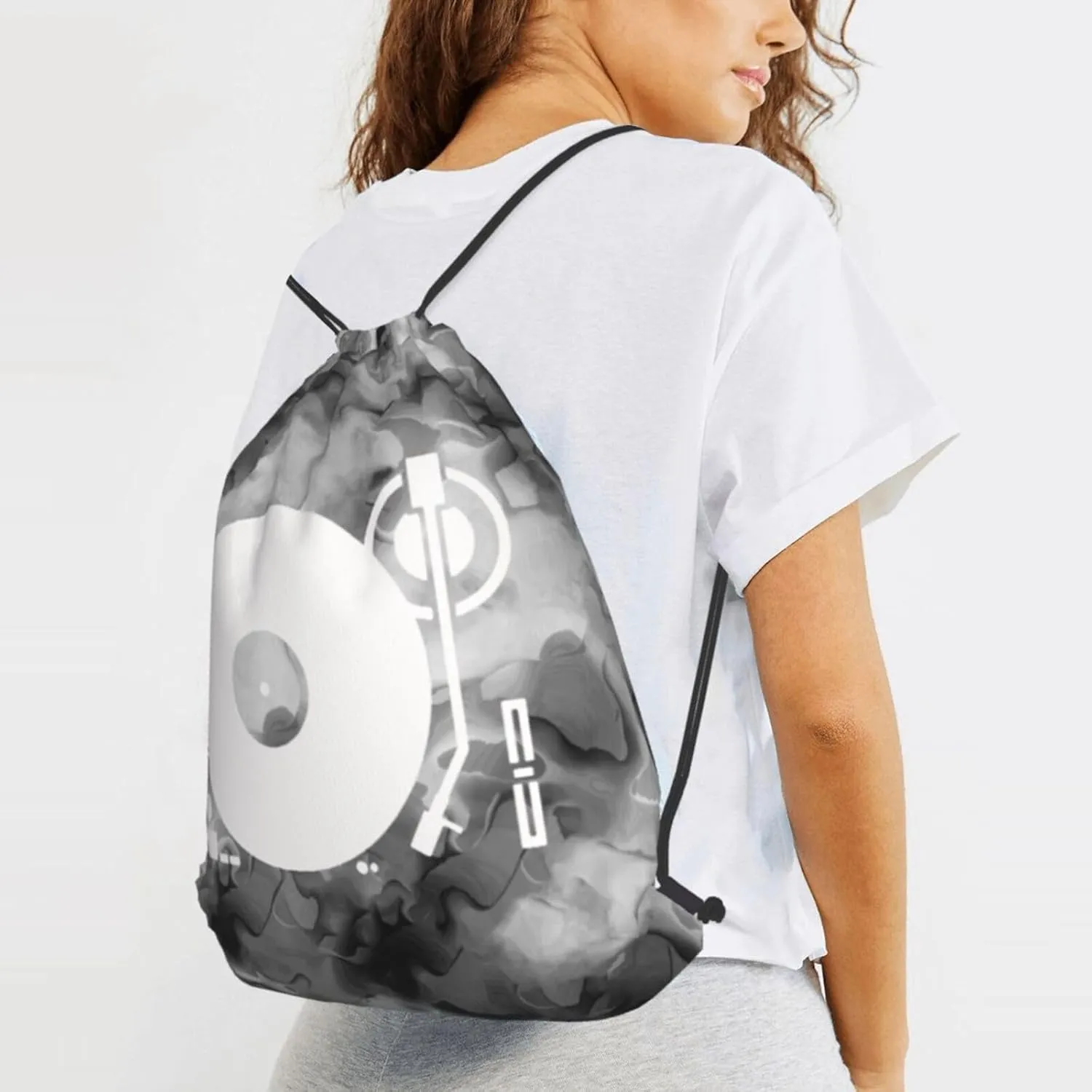 Headphones Record Disc Platter Disk Dj Play Vinyl Drawstring Backpack Bag Sport Gym Sackpack for Men Women (Marbling)