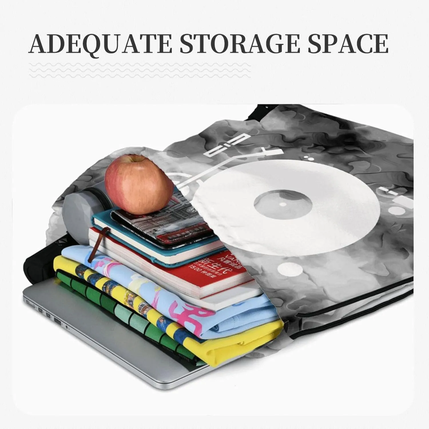 Headphones Record Disc Platter Disk Dj Play Vinyl Drawstring Backpack Bag Sport Gym Sackpack for Men Women (Marbling)