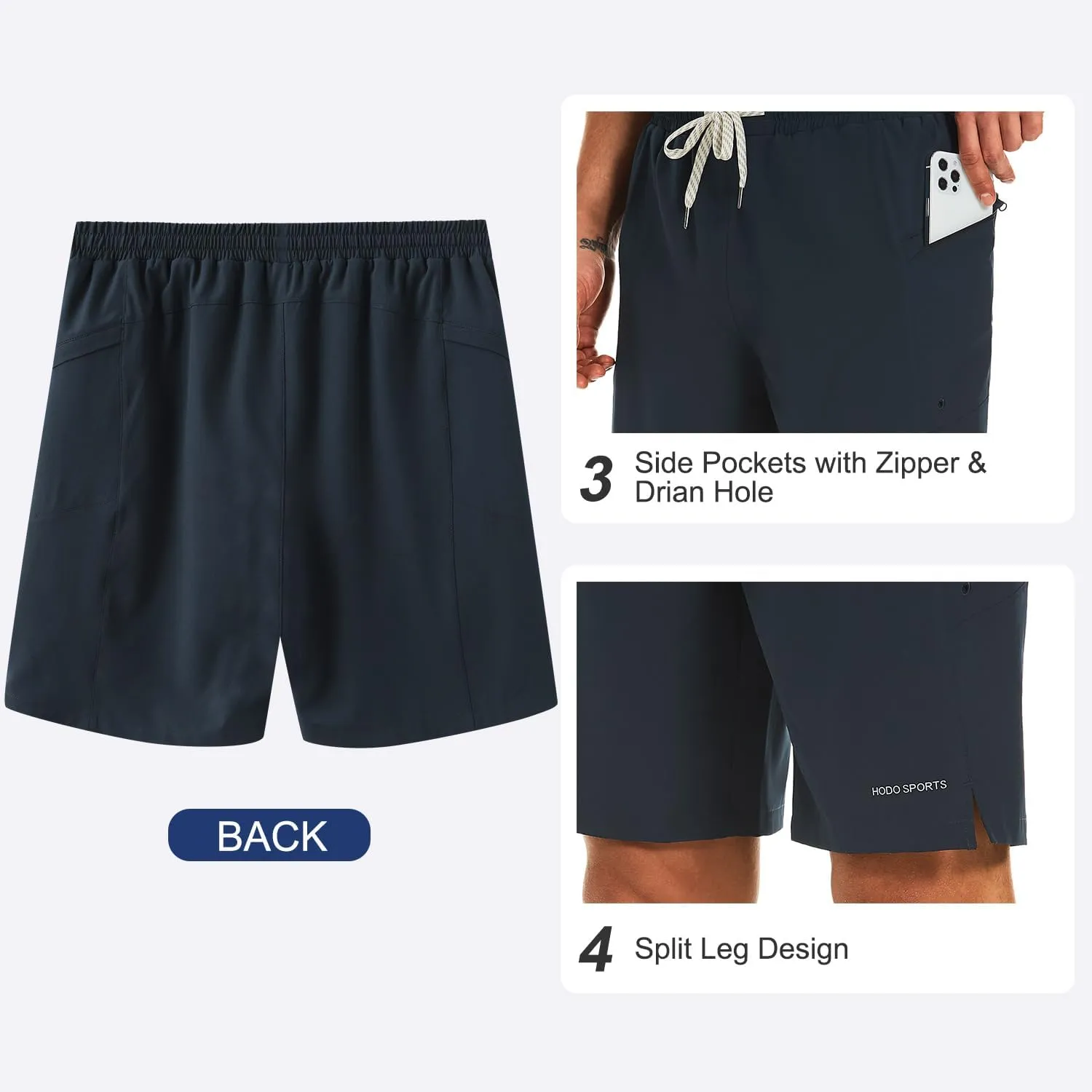 HODOSPORTS Mens Swim Trunks No Mesh Liner Mens Board Shorts 9 Inch Quick-Dry Bathing Suits with Zipper Pockets