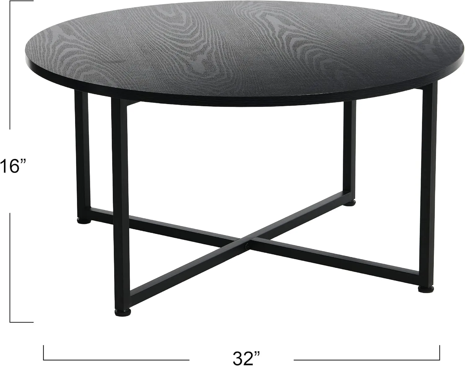 Household Essentials Jamestown Round Coffee Table Black Oak Wood Grain and Black Metal