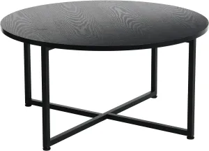 Household Essentials Jamestown Round Coffee Table Black Oak Wood Grain and Black Metal