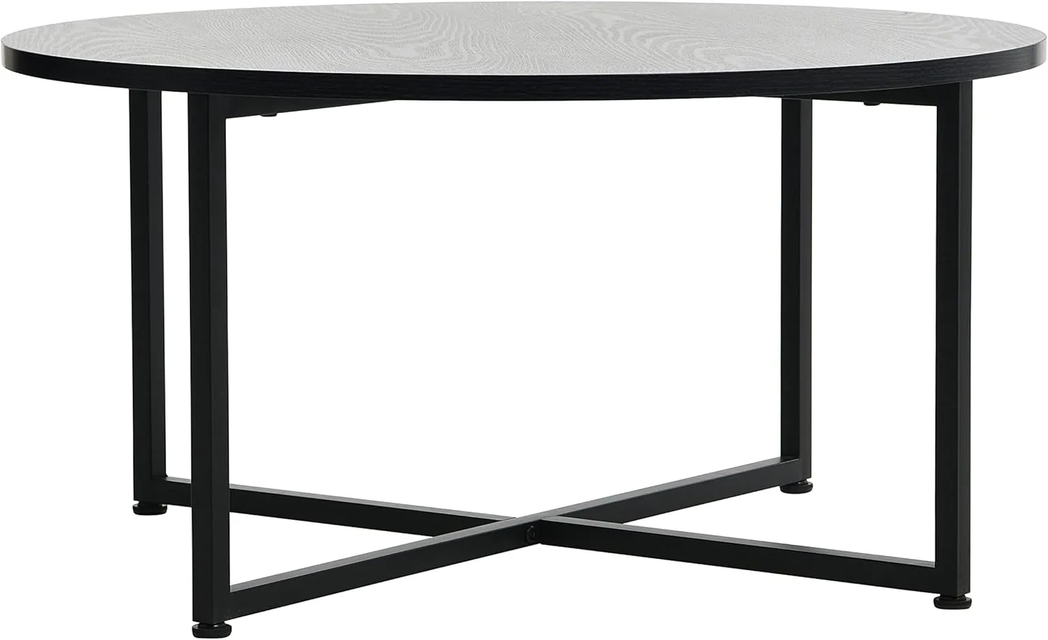 Household Essentials Jamestown Round Coffee Table Black Oak Wood Grain and Black Metal