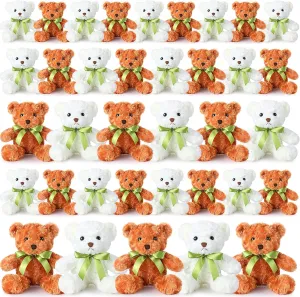 Hungdao 10 Inch 36 Pcs Plush Bear Stuffed Animals Soft Plush Bears Toys Bulk Bears Baby Shower Birthday Party Children's Day Gift, White, Light Brown