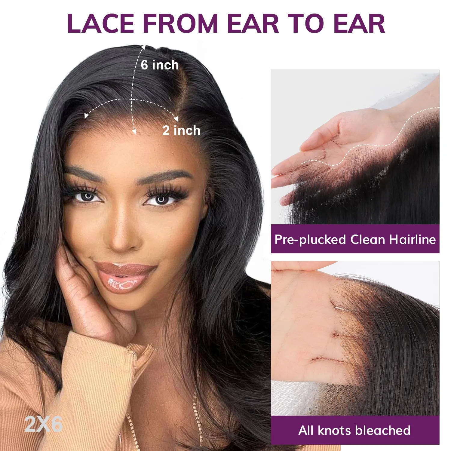 IDN BEAUTY SKINLIKE REAL HD 2X6 Lace Closure Human Hair 12 Inch Body Wave Closure Bleached Single Knots HD Closure Ultra-thin 2x6 Lace Closure Virgin Human Hair 0.1 mm Pre Plucked Hairline Closure