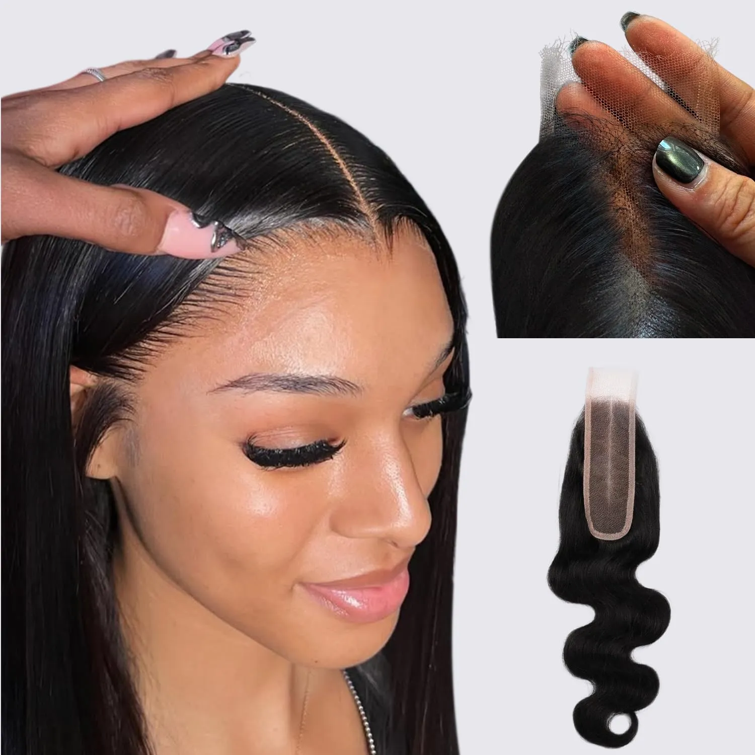 IDN BEAUTY SKINLIKE REAL HD 2X6 Lace Closure Human Hair 12 Inch Body Wave Closure Bleached Single Knots HD Closure Ultra-thin 2x6 Lace Closure Virgin Human Hair 0.1 mm Pre Plucked Hairline Closure