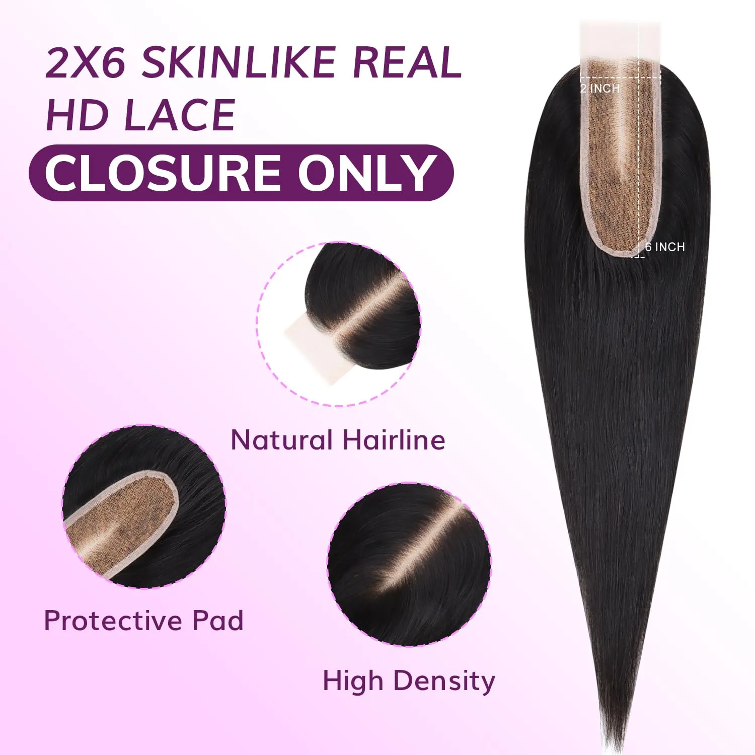 IDN BEAUTY SKINLIKE REAL HD 2x6 Lace Closure Human Hair Straight 12 Inch Bleached Single Knots HD Closure Ultra-thin 2x6 Lace Closure Virgin Human Hair 0.1 mm Pre Plucked Hairline Lace Closure