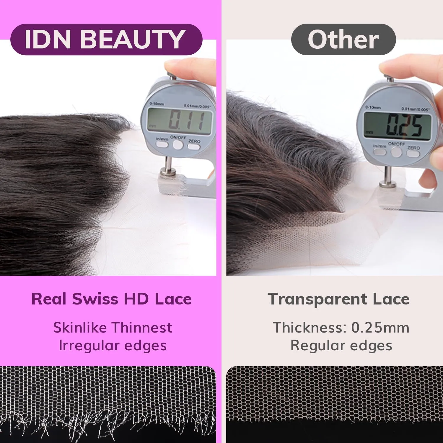 IDN BEAUTY SKINLIKE REAL HD 2x6 Lace Closure Human Hair Straight 12 Inch Bleached Single Knots HD Closure Ultra-thin 2x6 Lace Closure Virgin Human Hair 0.1 mm Pre Plucked Hairline Lace Closure