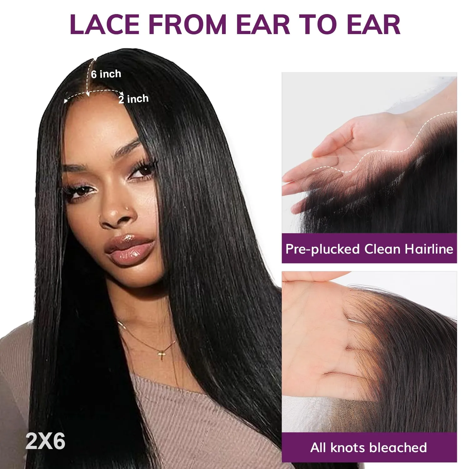 IDN BEAUTY SKINLIKE REAL HD 2x6 Lace Closure Human Hair Straight 12 Inch Bleached Single Knots HD Closure Ultra-thin 2x6 Lace Closure Virgin Human Hair 0.1 mm Pre Plucked Hairline Lace Closure