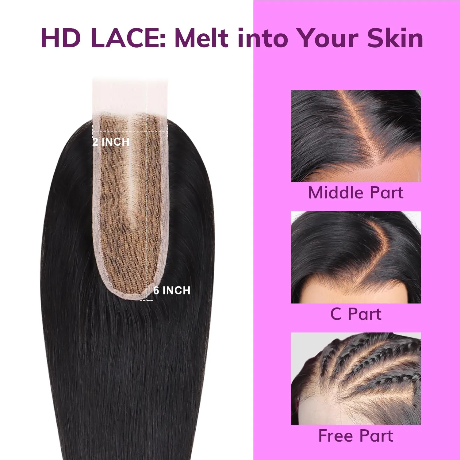 IDN BEAUTY SKINLIKE REAL HD 2x6 Lace Closure Human Hair Straight 12 Inch Bleached Single Knots HD Closure Ultra-thin 2x6 Lace Closure Virgin Human Hair 0.1 mm Pre Plucked Hairline Lace Closure