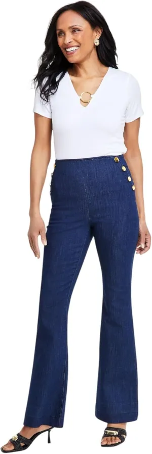 I.N.C. INTERNATIONAL CONCEPTS Women's Button-Trim High-Rise Jeans Dark Indigo 14