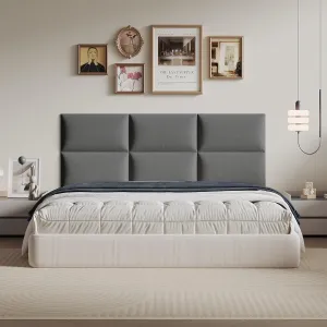 Industrial Dark Gray Linen Non-Adhesive Headboard 24x12 Inch 6-Panel Kit - Peel and Stick Design for Queen Beds, Temporary Space Solution