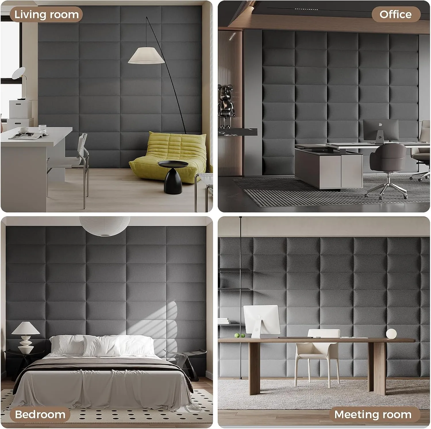 Industrial Dark Gray Linen Non-Adhesive Headboard 24x12 Inch 6-Panel Kit - Peel and Stick Design for Queen Beds, Temporary Space Solution