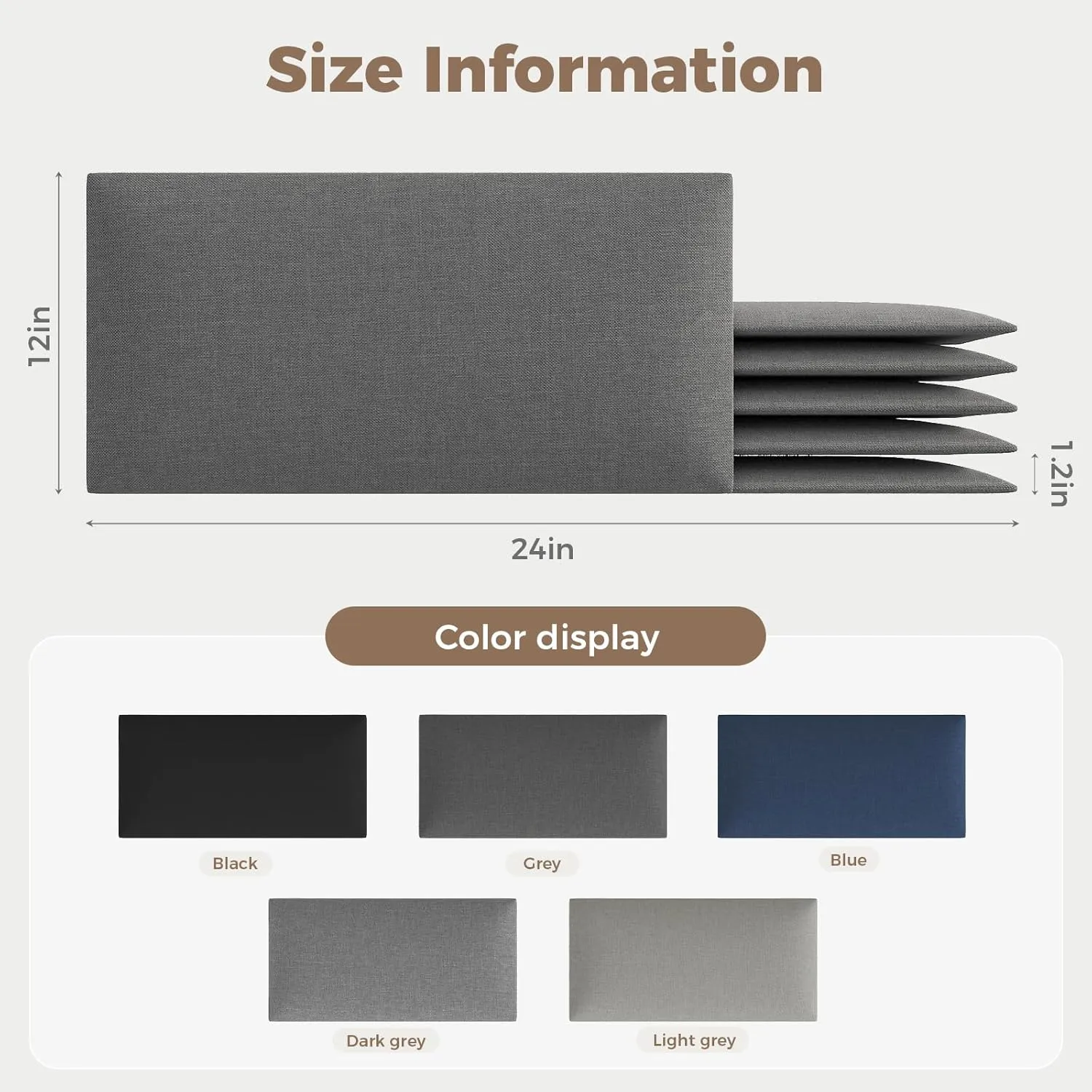Industrial Dark Gray Linen Non-Adhesive Headboard 24x12 Inch 6-Panel Kit - Peel and Stick Design for Queen Beds, Temporary Space Solution
