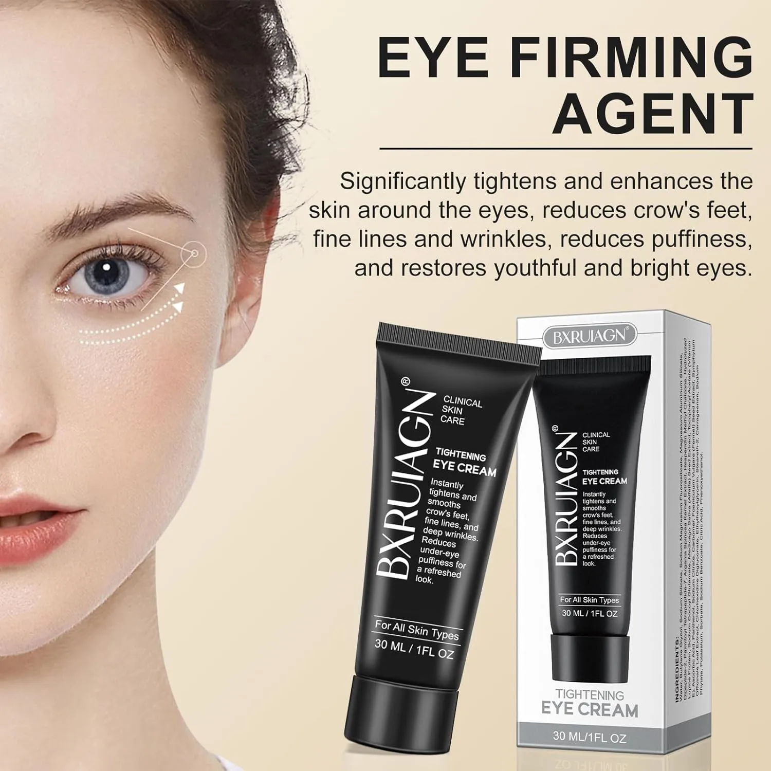 Instant Eye Tightener – Under Eye Tightening Cream for Puffiness & Wrinkles, Anti-Aging Eyes Serum with Hyaluronic Acid & Peptides, Dark Circle Treatment, EYE Bag Remover Treatment (1)