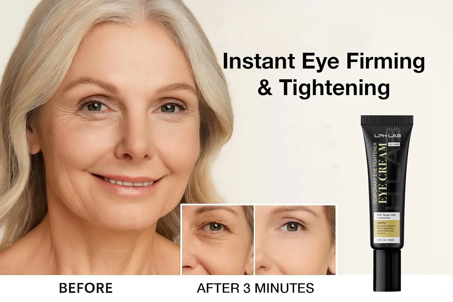 Instant Firm Eye Tightening Cream: Temporary Under Eye Bag Puffiness Removal - Rapid Tightener Reducer Treatment for Senior Men and Women, 30mL