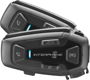 INTERPHONE Cellularline, 2 Motorcycle Intercoms with Mesh Communication, Model U-Com 8R, Up to 24 Riders, Distance 1.6 Km, Range 18 Hours, Compatible with Sena, TFT and GPS, Waterproof, Universal