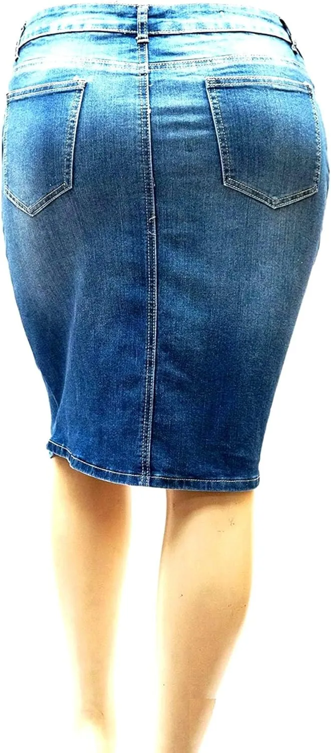 Jack David Women's Plus Size Blue/Black Soft Curvy Stretch Denim Jeans Skirt 1X 3X Wash N2610