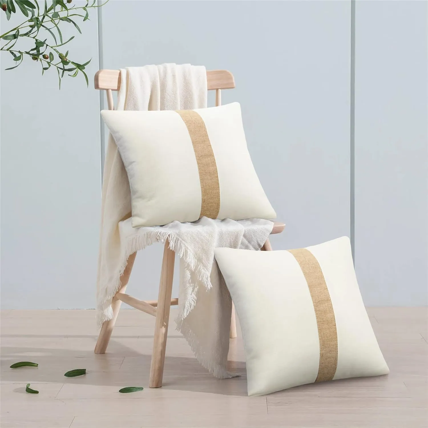 JASEN Farmhouse Decorative Throw Pillow Covers Boho Modern Decor Pillow Case White Patchwork Accent Pillow Cover for Couch Sofa Bed 18 x 18 Inch