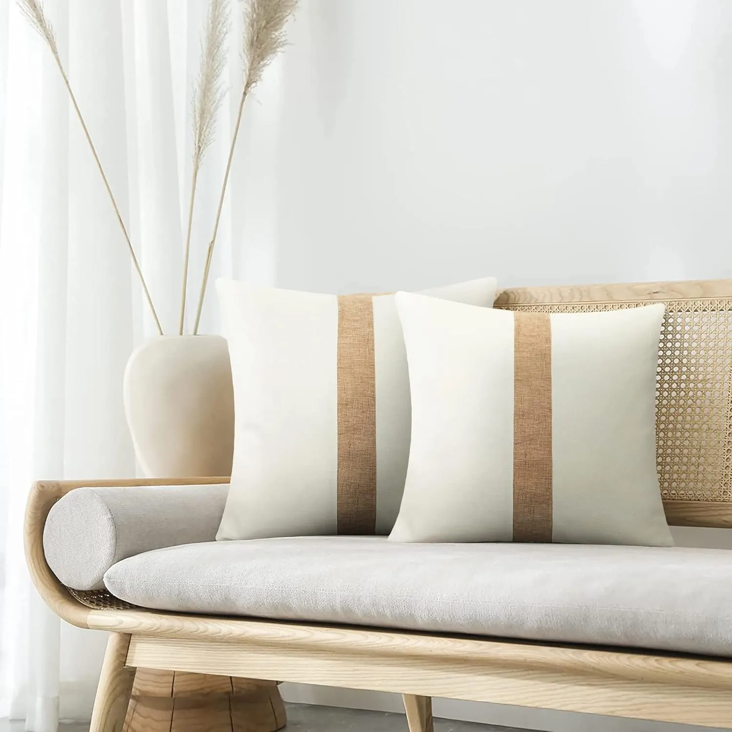 JASEN Farmhouse Decorative Throw Pillow Covers Boho Modern Decor Pillow Case White Patchwork Accent Pillow Cover for Couch Sofa Bed 18 x 18 Inch
