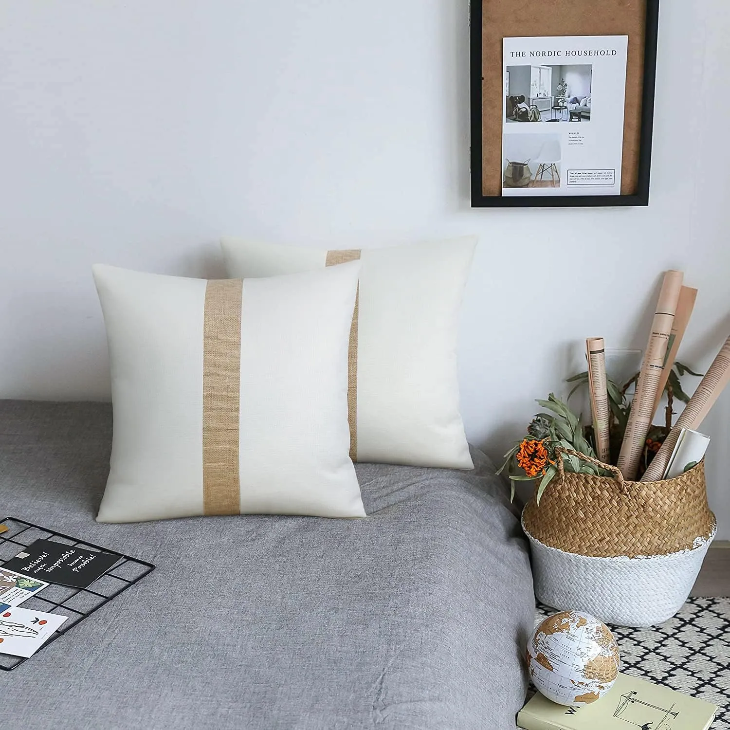 JASEN Farmhouse Decorative Throw Pillow Covers Boho Modern Decor Pillow Case White Patchwork Accent Pillow Cover for Couch Sofa Bed 18 x 18 Inch