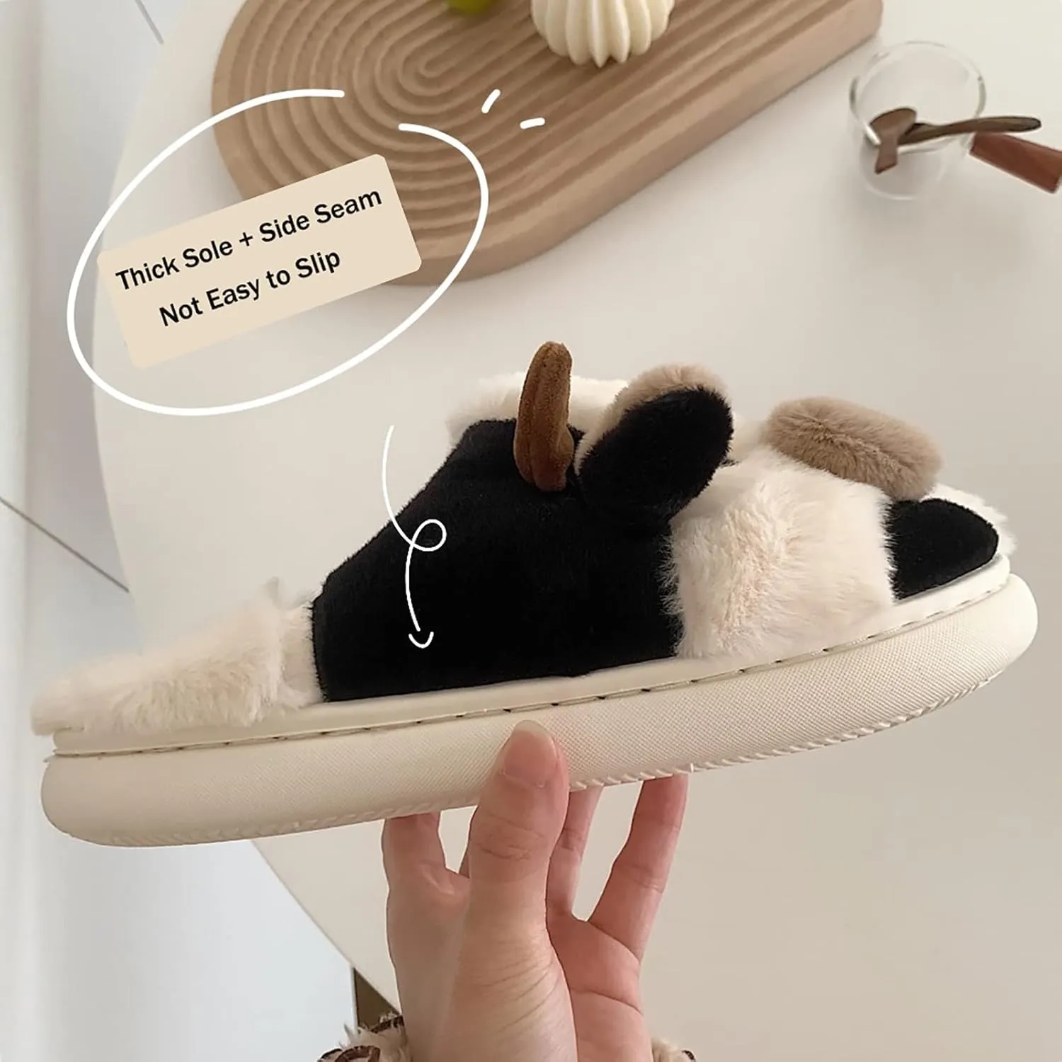 Jerzmy Cute Animal Cow Pig Men Women House Slippers, Comfy Memory Foam Cloudy Soft Slippers Plush Home Shoes for Bedroom Living Room Indoor