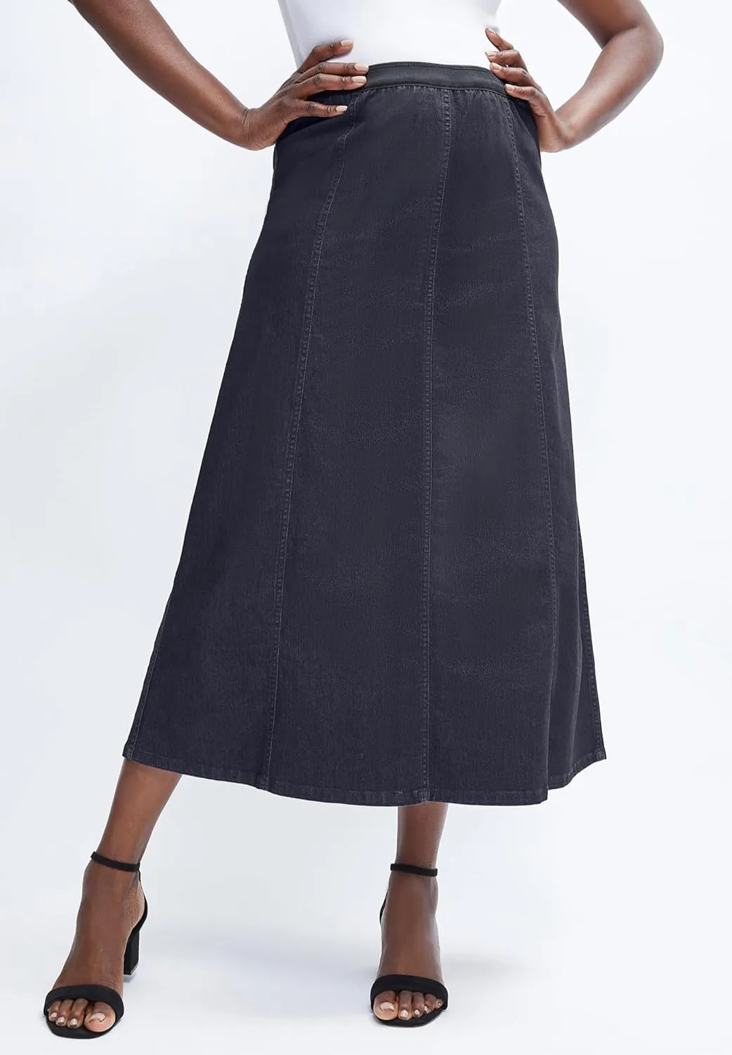 Jessica London Women's Plus Size Stretch Denim Skirt Elastic Waist Long Jean Maxi Skirt