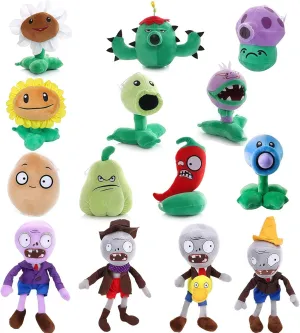 JHESAO 14 PCS Plants and Zombies Plush PVZ Zombies Plants Set Toys PVZ 1 2 Stuffed Soft Zombies Doll Zombies Plush Toy New