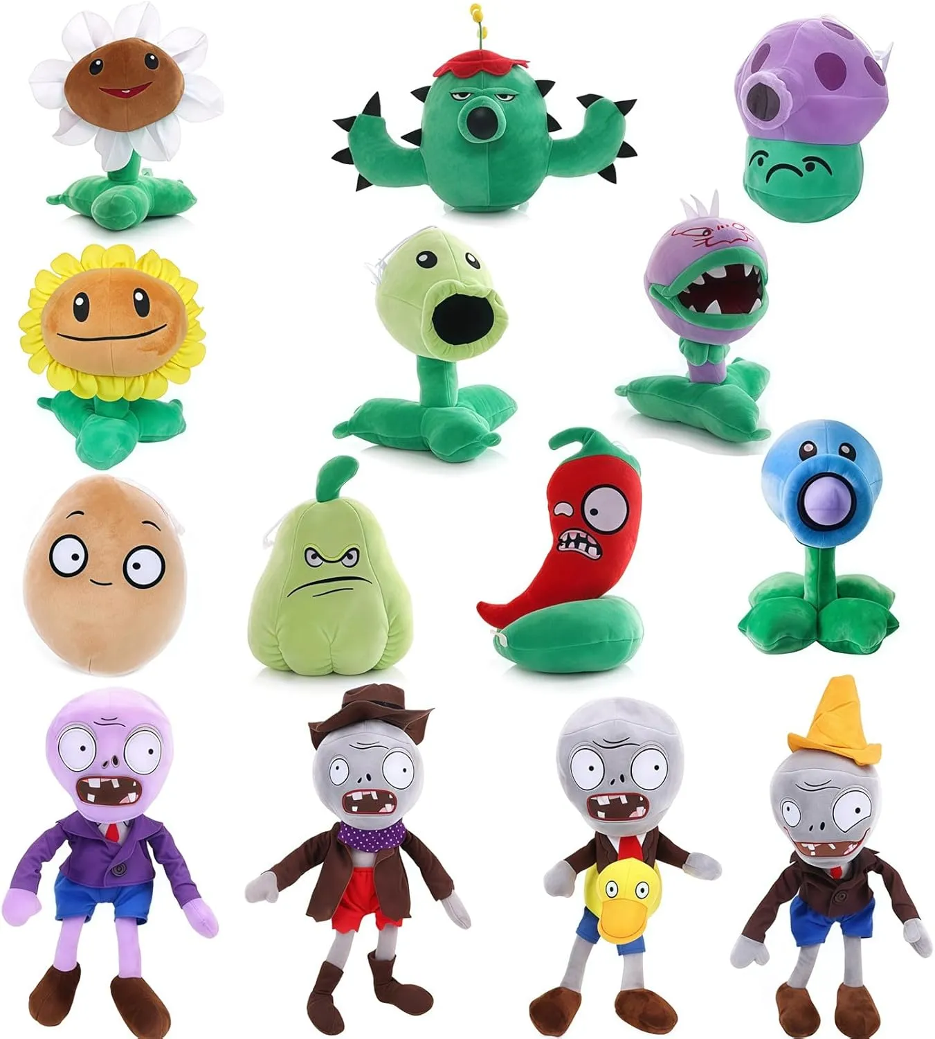 JHESAO 14 PCS Plants and Zombies Plush PVZ Zombies Plants Set Toys PVZ 1 2 Stuffed Soft Zombies Doll Zombies Plush Toy New