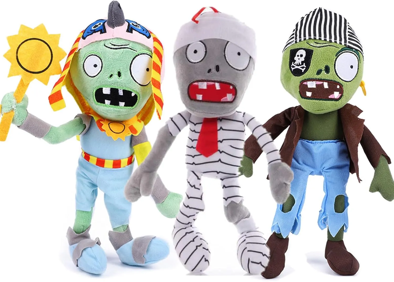 JHESAO 3PCS PVZ Plush Plants and Pirate Zombie Toys Soft Dolls - Mummy Zombies