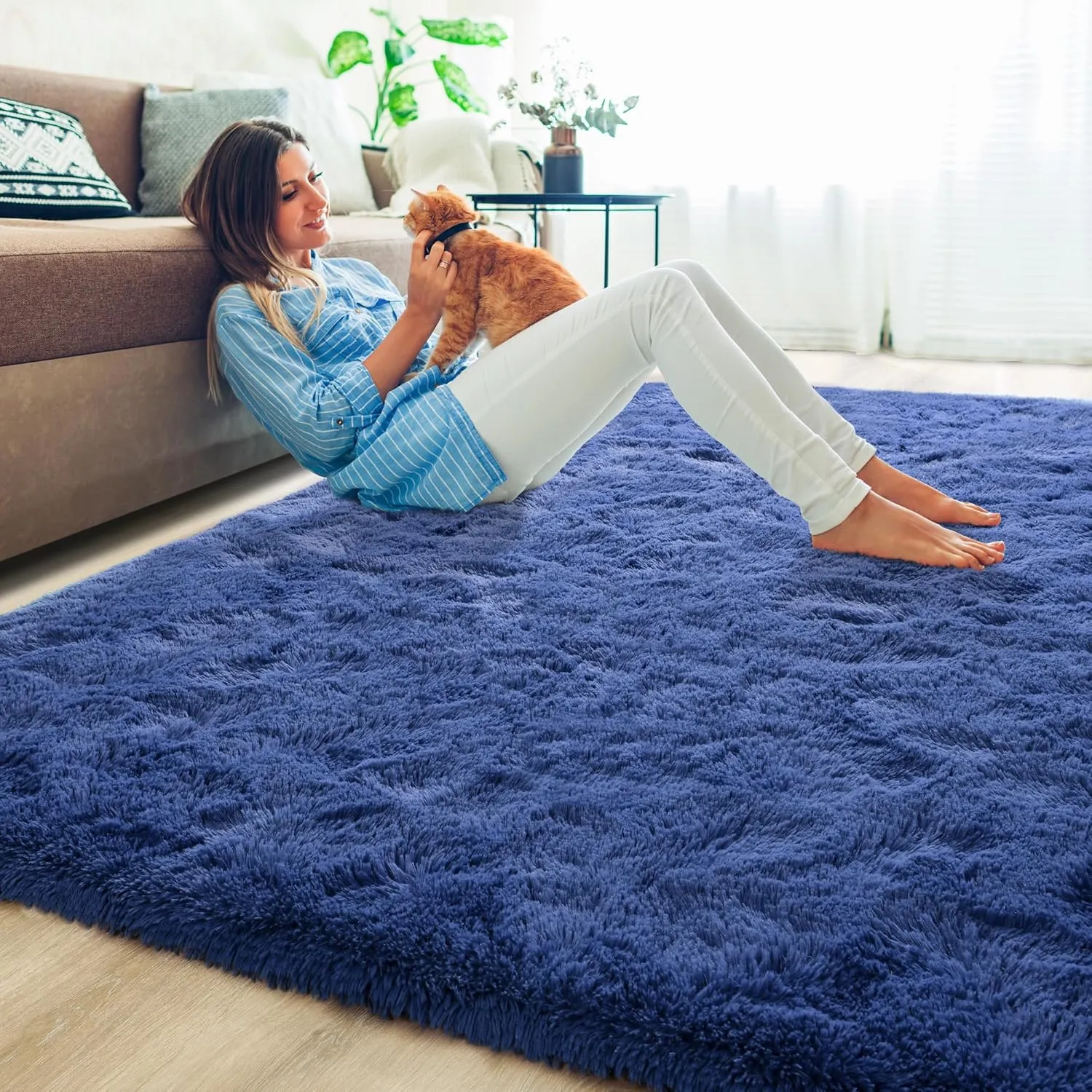 junovo Washable, Non-Slip Area Rug, Ultra Soft Area Rugs 3x5 Feet Fluffy Carpets for Bedroom Kids Girls Boys Baby Living Room Shaggy Floor Nursery Rug Home Bedroom Mats, Navy Blue
