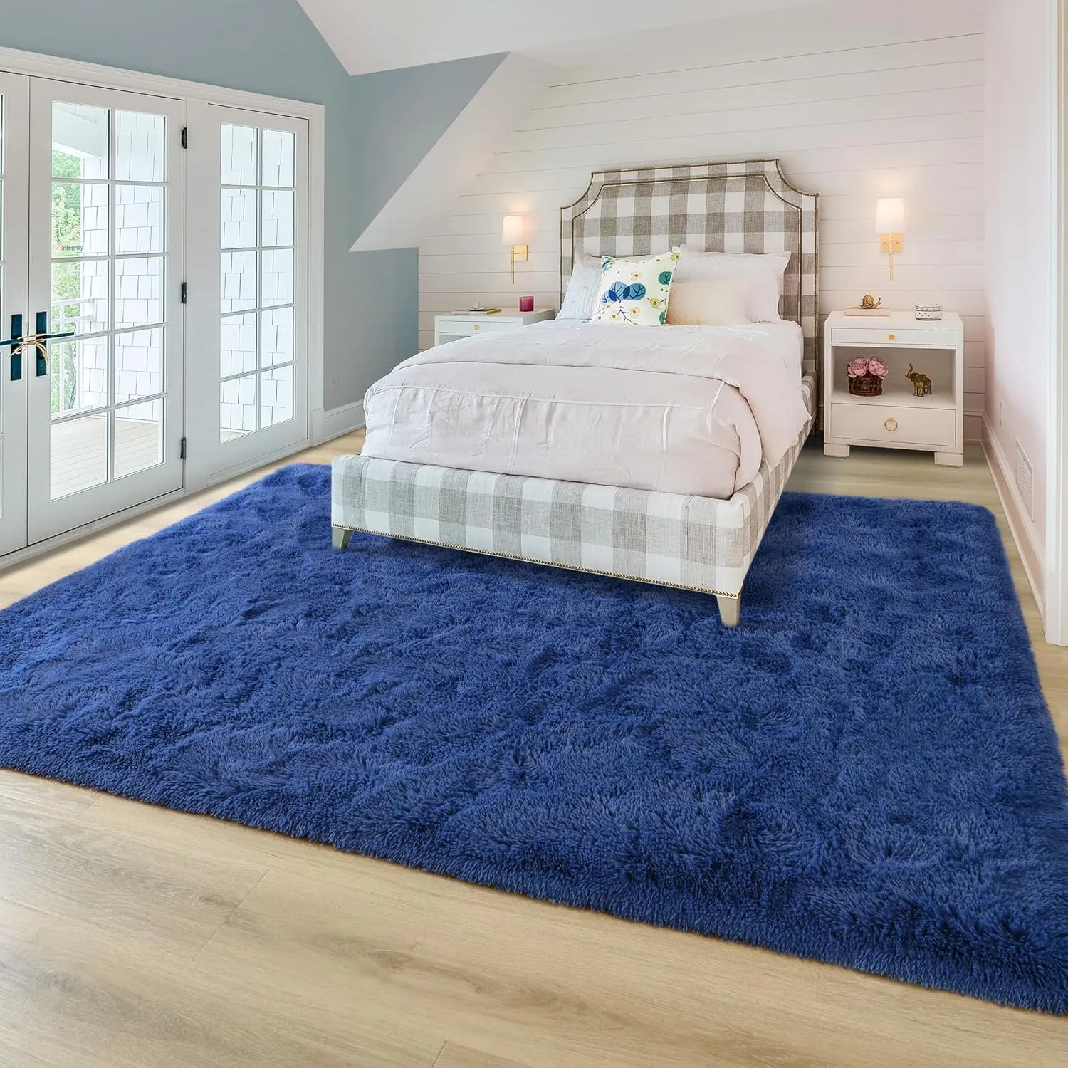 junovo Washable, Non-Slip Area Rug, Ultra Soft Area Rugs 3x5 Feet Fluffy Carpets for Bedroom Kids Girls Boys Baby Living Room Shaggy Floor Nursery Rug Home Bedroom Mats, Navy Blue