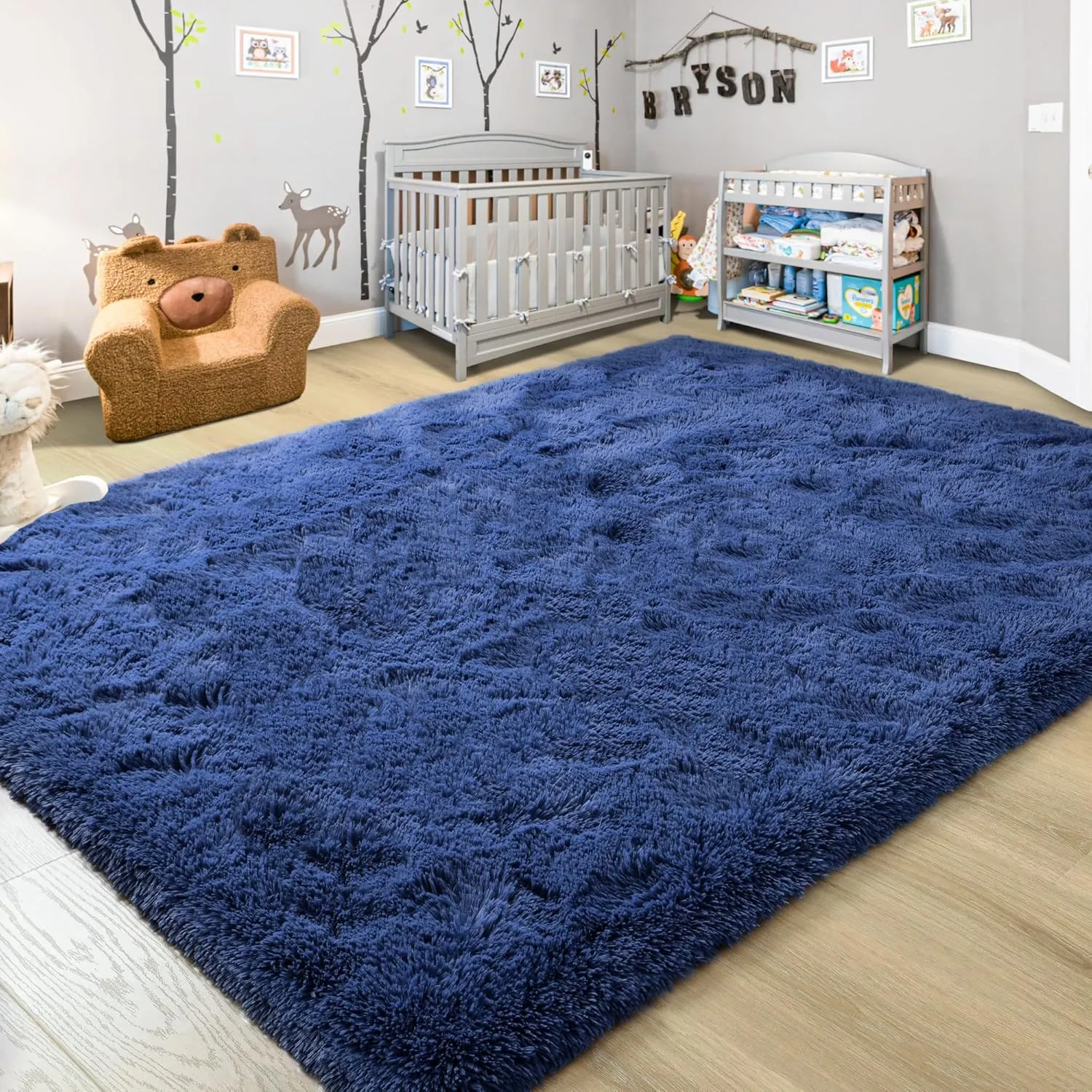 junovo Washable, Non-Slip Area Rug, Ultra Soft Area Rugs 3x5 Feet Fluffy Carpets for Bedroom Kids Girls Boys Baby Living Room Shaggy Floor Nursery Rug Home Bedroom Mats, Navy Blue