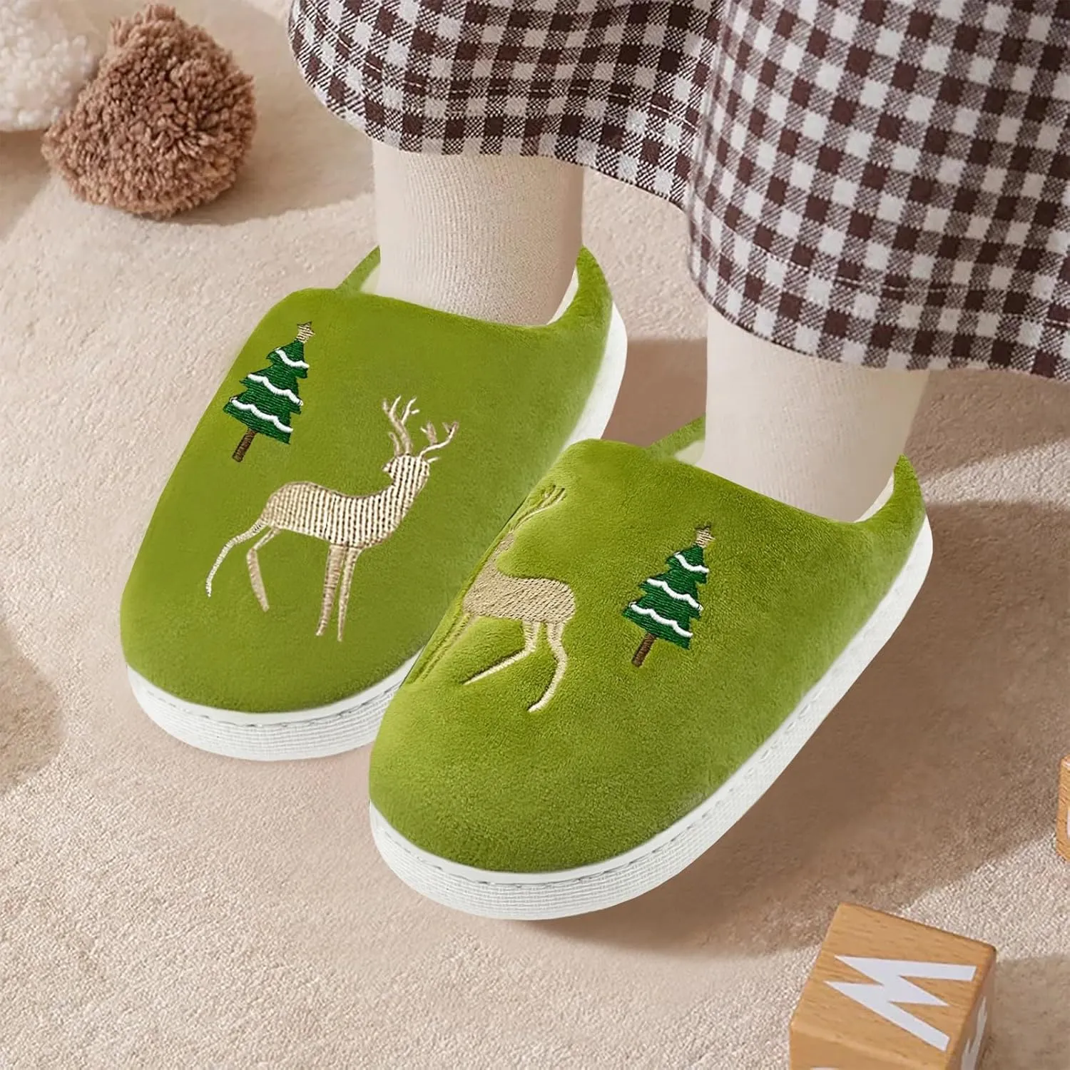 Kids Reindeer Slippers - Soft, Cozy, Non-Slip Indoor Shoes for Toddlers - Christmas Gifts for Boys & Girls