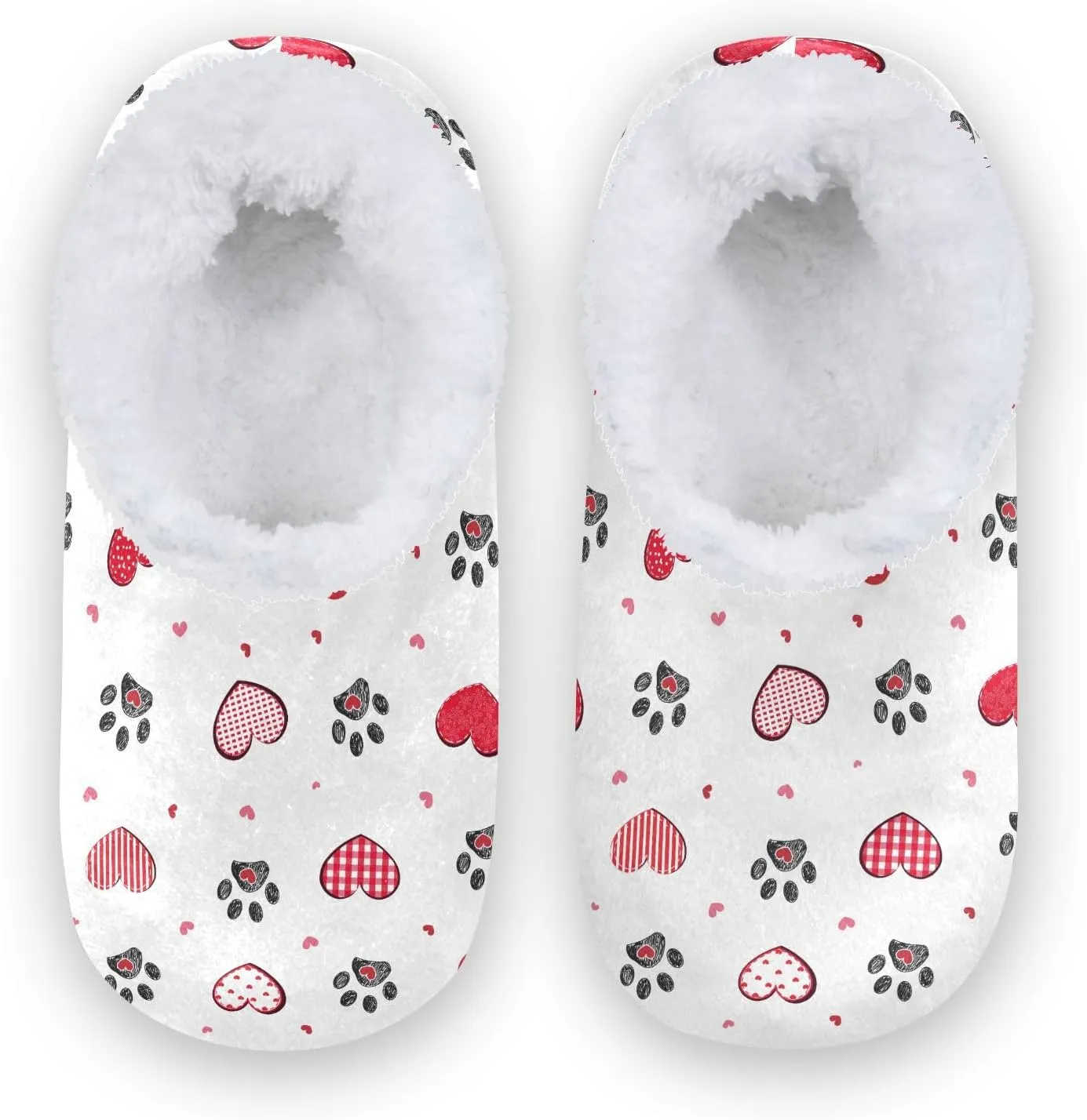 Kids Winter Slippers Black Doodle Hearts Animal Paw Print Warm Soft Non Slip House Slippers for Boys Girls Indoor