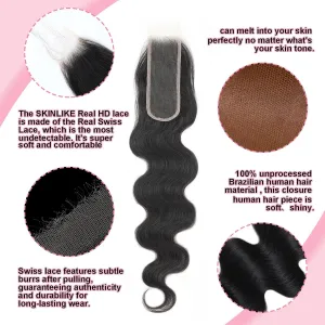 KRN 2x6 HD Lace Closure, 0.11mm Ultra-thin Invisible Swiss HD Lace Closure Pre Plucked with Baby Hair Long Deep Parting 2x6 Lace Closure Body Wave Virgin Human 12 Inch