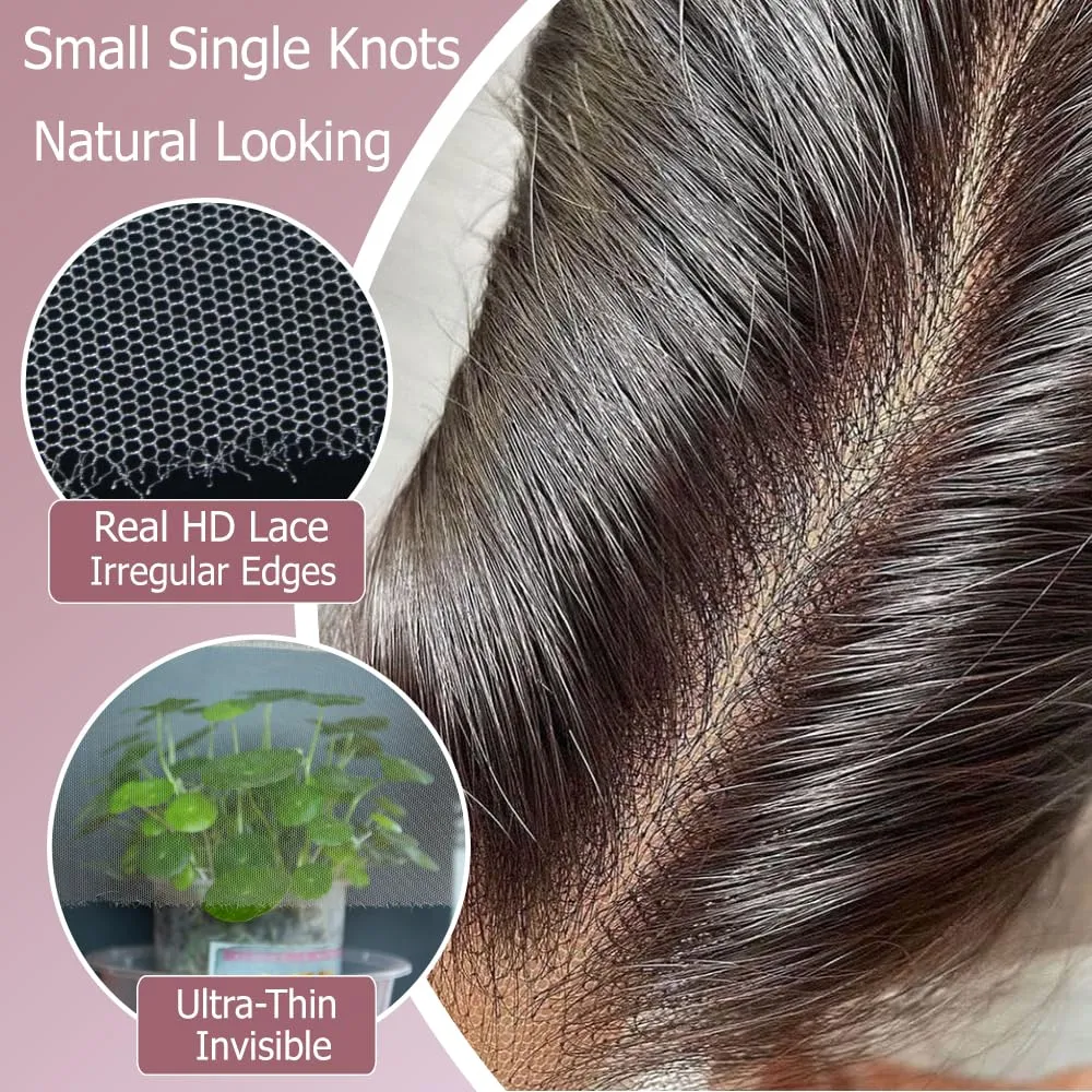 KRN 2x6 HD Lace Closure, 0.11mm Ultra-thin Invisible Swiss HD Lace Closure Pre Plucked with Baby Hair Long Deep Parting 2x6 Lace Closure Body Wave Virgin Human 12 Inch