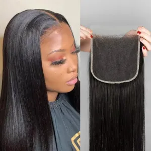 KRN 6x6 Skinlike Real HD Lace Closure, 0.11mm Ultra-thin Swiss HD Lace Closure Pre Plucked With Baby Hair Natural Black Straight Human Hair Closure 16 Inch