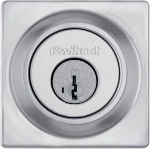 Kwikset 660 Contemporary Deadbolt Deadbolt Lock, Satin Chrome Square Exterior Keyed Front Entry Door, Pick Resistant SmartKey Rekey Security, Single Cylinder Dead Bolt