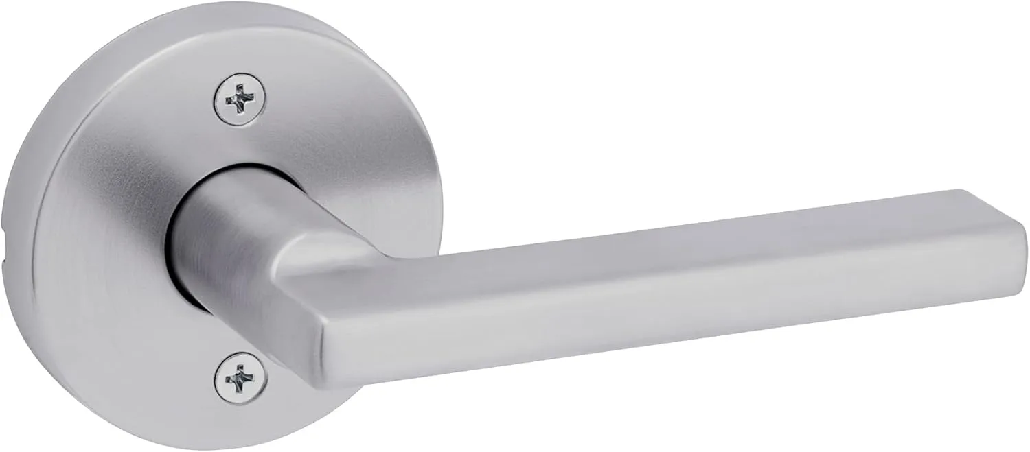 Kwikset Halifax Dummy Door Handle, Single Sided Round Lever for Closets, French Double Doors, and Pantry, Satin Chrome Non-Turning Reversible Interior Push/Pull Lever, with Microban Protection