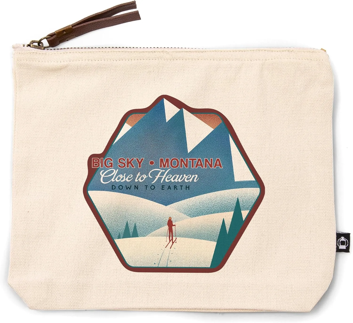 Lantern Press Big Sky, Montana, Skier in The Mountains, Litho, 100% Cotton Zipper Pouch, Travel Accessory, Go Bag